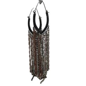 Dressy dress up statement style long chain tassel/fringe earrings mixed metal.